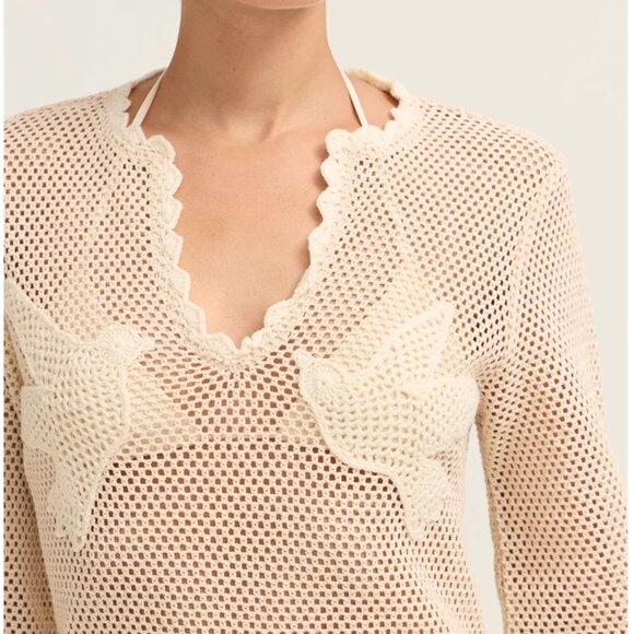 BEST Sea New York Sally Crochet Mini Dress Small Cream Tan Vacation Beach Causal - Picture 6 of 9